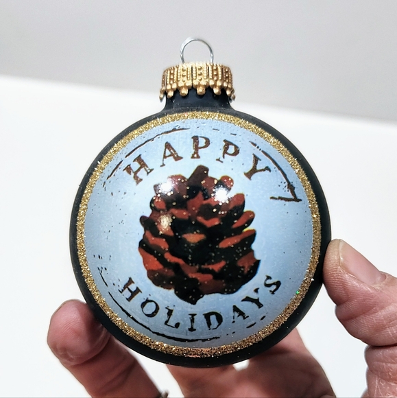 Krebs Christmas 4 Glass Ball Ornaments 2⅝" Midnight Holiday Pinecone Gold Caps - Picture 2 of 7